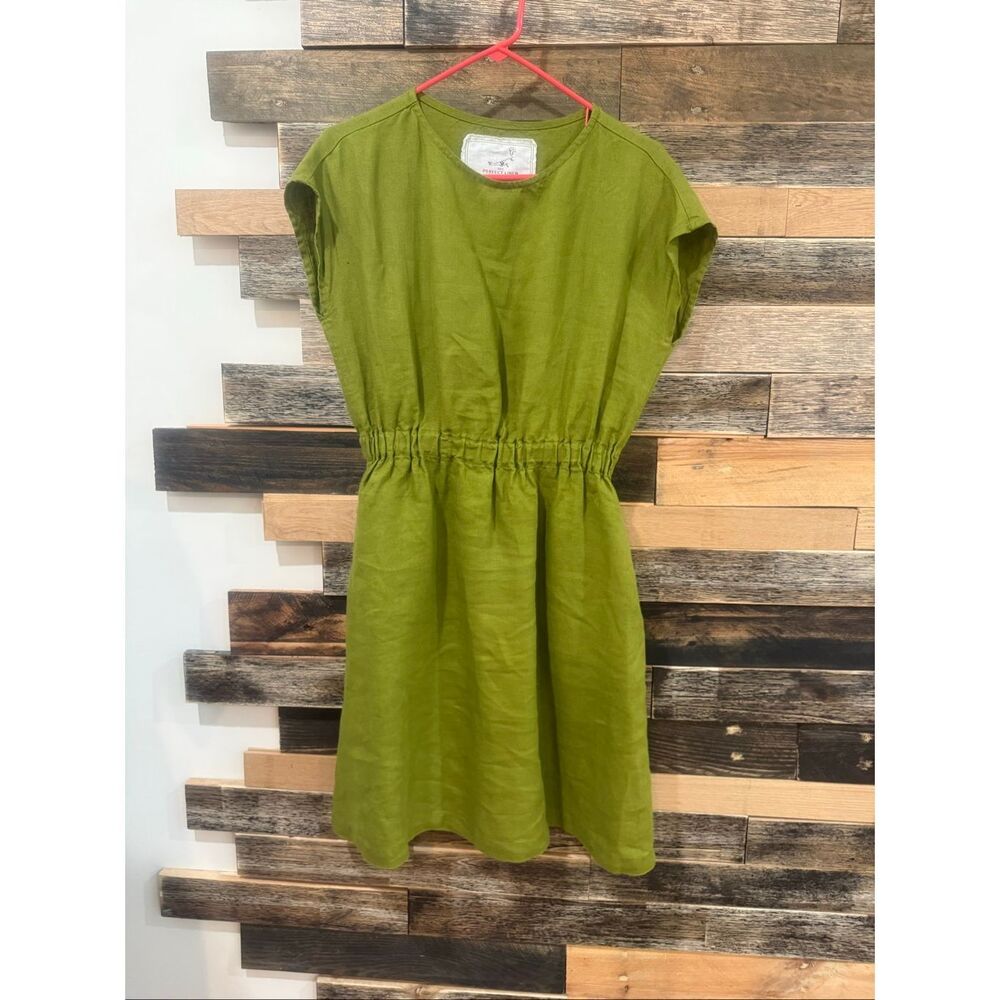 NotPerfectLinen boho lagenlook midi dress moss green size S